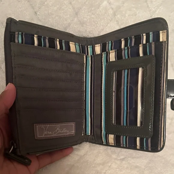 Vera Bradley Quilted Gray Compact  Zip Card Wallet - Picture 5 of 8
